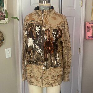Vintage 1990s KAREN HART Galloping Horses print Track Jacket *MEDIUM*
